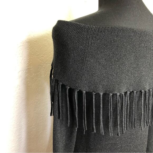 WHBM black metallic off shoulder fringe trim sweater size Small - Picture 15 of 16